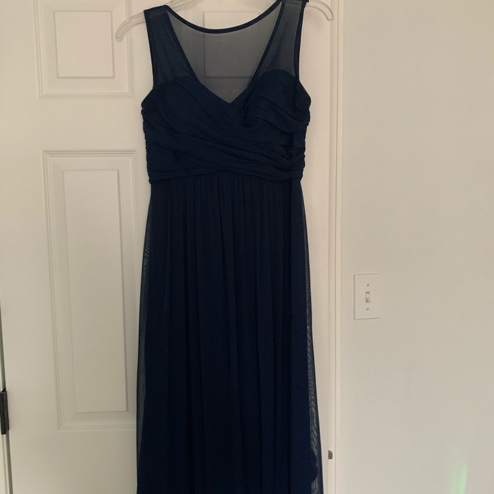 Navy blue David’s Bridal bridesmaids dress